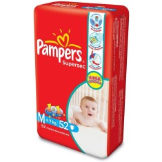 Fralda Pampers Supersec Tamanho M Hiper 52 Unidades Peso Indicado 4 - 9kg