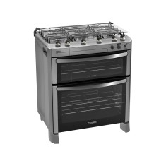 Fogão de Piso Esmaltec 5 Bocas Acendimento Automático Acabamento Inox com Forno Duplo Diamante
