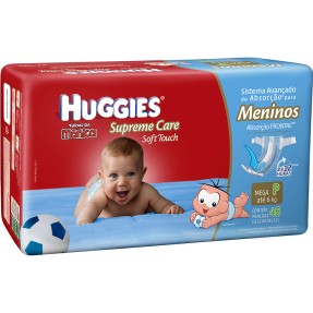 Fralda Huggies Turma da Mônica Supreme Care Soft Touch Menino Tamanho P Mega 48 Unidades Peso Indicado Até 6kg