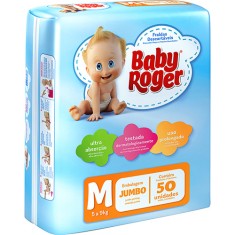 Fralda Baby Roger Tamanho M Jumbo 50 Unidades Peso Indicado 5 - 9kg