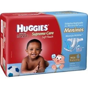 Fralda Huggies Turma da Mônica Supreme Care Soft Touch Menino Tamanho G Mega 32 Unidades Peso Indicado 9 - 12,5kg