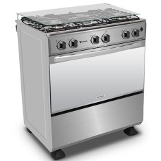 Fogão de Piso Venax 5 Bocas Acendimento Automático Acabamento Inox Picasso Platinum