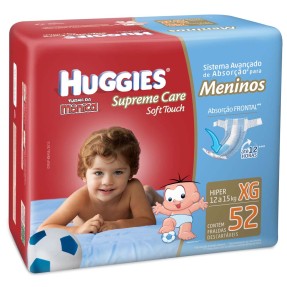 Fralda Huggies Turma da Mônica Supreme Care Soft Touch Menino Tamanho XG Hiper 52 Unidades Peso Indicado 12 - 15kg