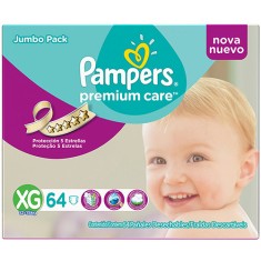 Fralda Pampers Premium Care Tamanho XG Jumbo 64 Unidades Peso Indicado 12 - 15kg