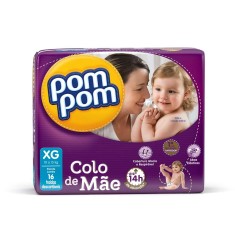 Fralda Pom Pom Colo de Mãe Tamanho XG Jumbo 16 Unidades Peso Indicado 10 - 15kg