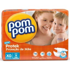 Fralda Pom Pom Protek Proteção de Mãe Tamanho XG Prático 14 Unidades Peso Indicado 9 - 13kg